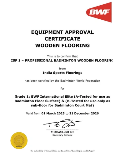 Badminton world federation (BWF) approved wooden flooring