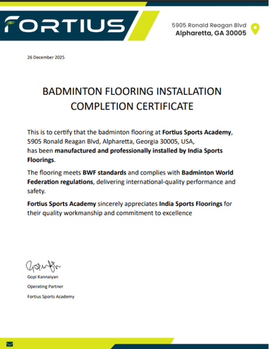 Badminton flooring Installation Certificate